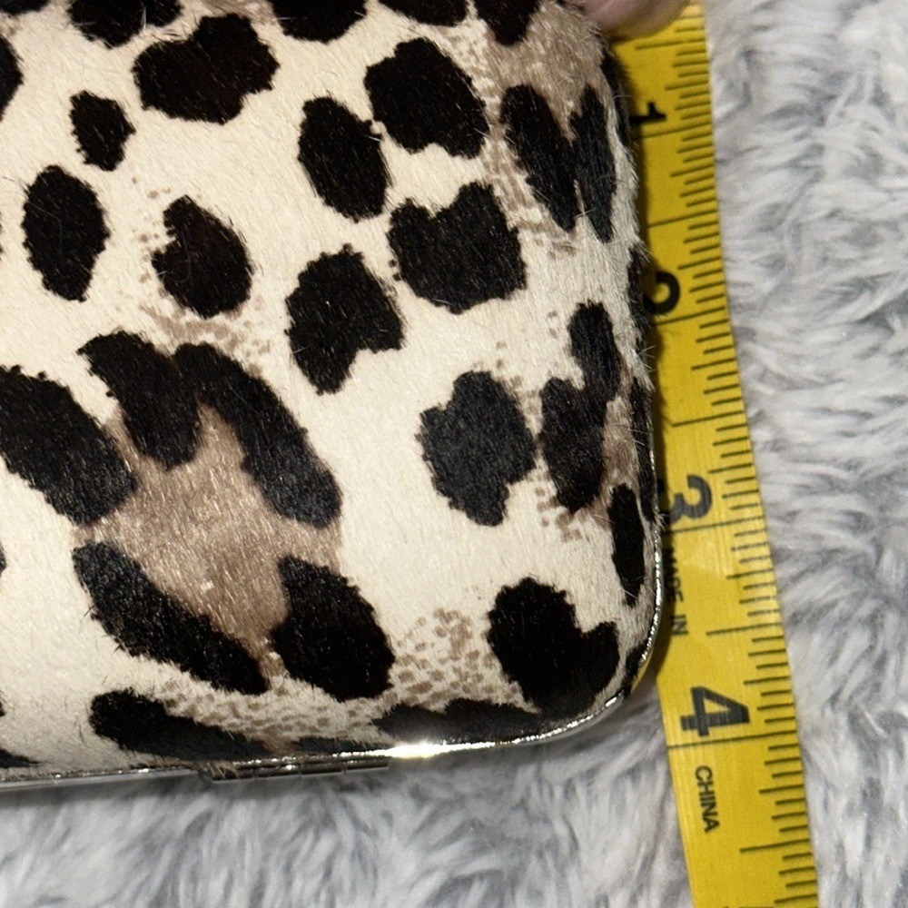 White House Black Market Leopard Haircalf Box Clutch Silver Chain Bag - Picture 12 of 12